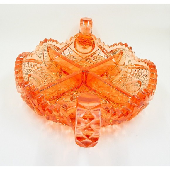 Imperial Pressed Glass Crystal Divided Relish Dish Two Handle Sawtooth Edge - Picture 5 of 11